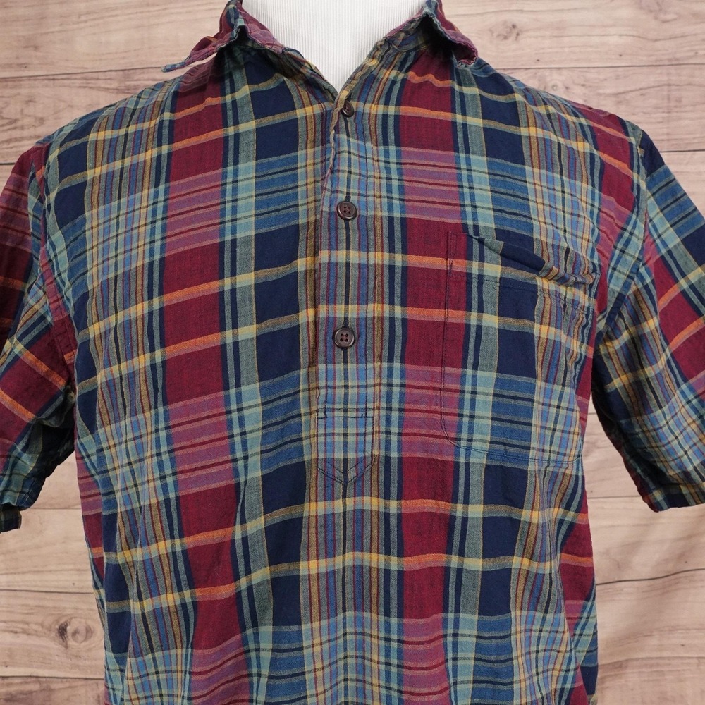 Uniqlo‎ Shirt Mens M Multicolor Plaid Short Sleeve 1/2 Button-Up Regular Fit